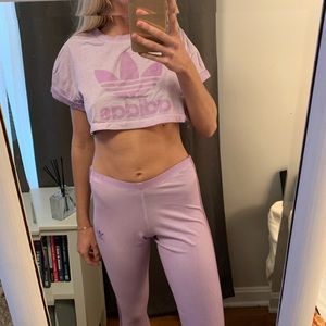 Adidas track crop top purple legging set